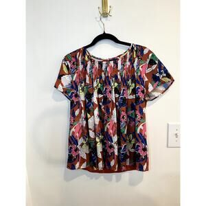 Dolan Multicolor Floral Pleated Blouse Boho Lightweight Top Size M